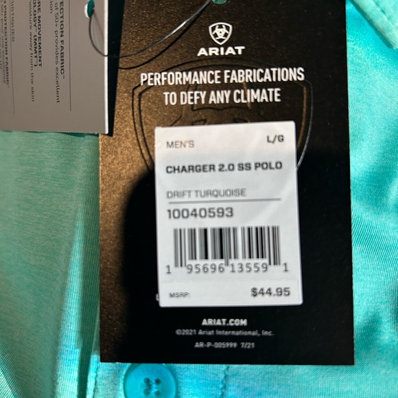 NWT- Men's Ariat Charger 2.0 Short Sleeve Polo- 10040593- Size Large - Picture 4 of 5